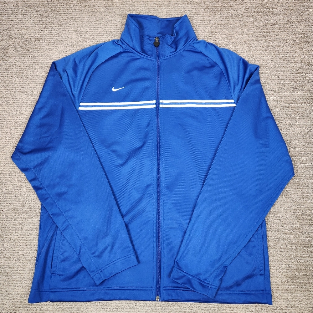 Nike Full Zip Track Jacket Solid Blue Embroidered Swoosh Performance Gym Active